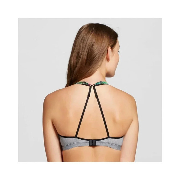 LARGE Xhilaration Wire Free Lace Plunge Bra Bralette Tropical Print NWT New - Picture 8 of 8